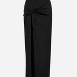 Aditi-Linen Midi Skirt With Twist in Black