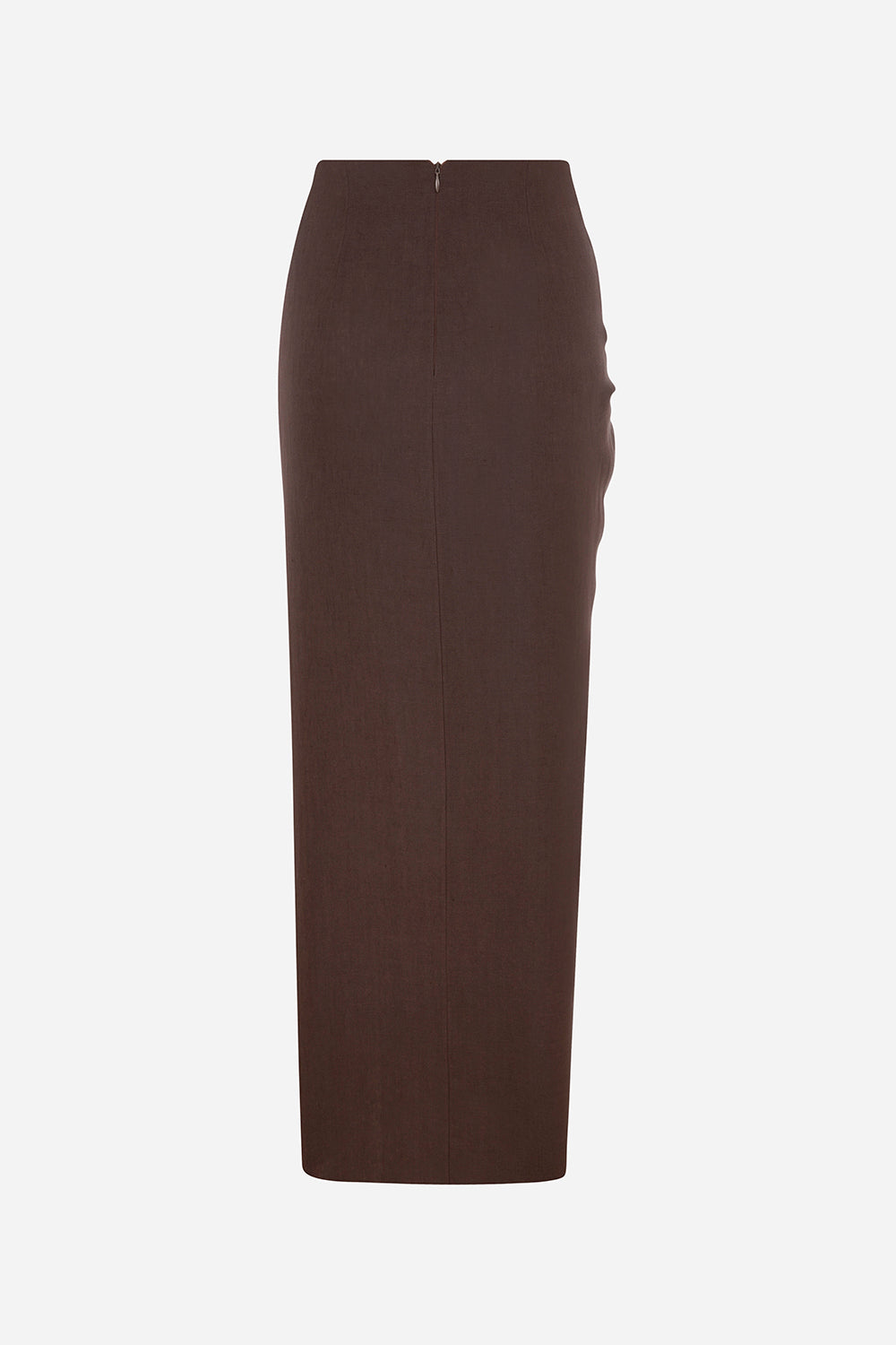 Aditi-Linen Midi Skirt With Twist in Brown