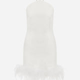 Katy - Backless Ostrich Feather Trimmed Mini Dress