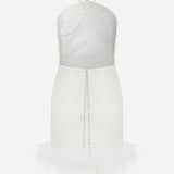 Katy - Backless Ostrich Feather Trimmed Mini Dress