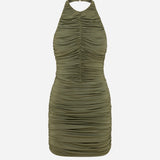 Amber-Draped Open-Back Jersey Mini Dress in Khaki