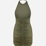 Amber-Draped Open-Back Jersey Mini Dress in Khaki