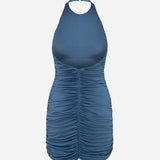 Amber-Draped Open-Back Jersey Mini Dress in Blue