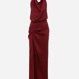 Alina - Satin Maxi Dress With Twist Detail in Burgundy
