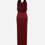 Alina - Satin Maxi Dress With Twist Detail in Burgundy