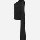 Lily - One Shoulder Satin Top With Scarf in Black