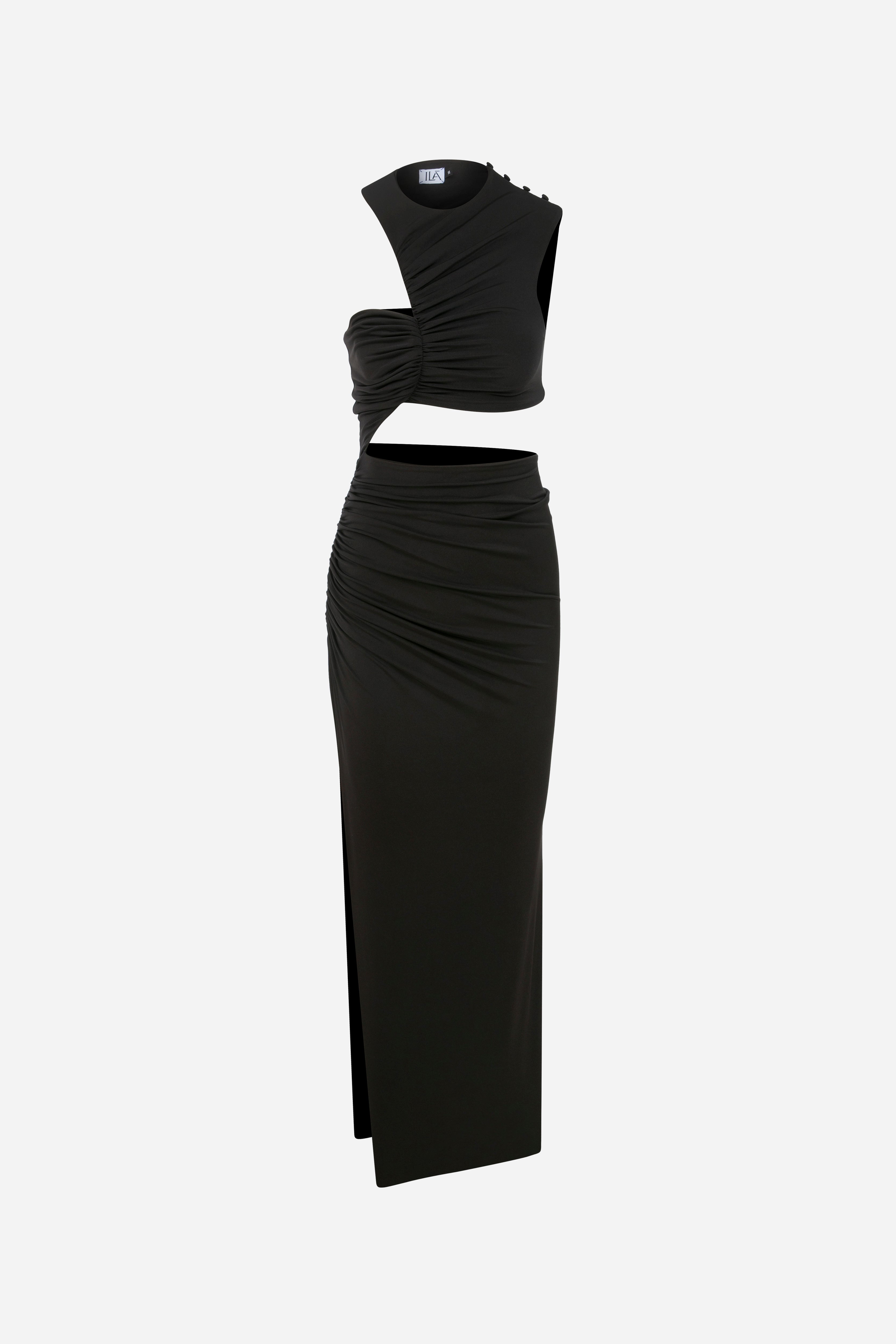 BLAIR - JERSEY DRESS WITH SIDE SLIT IN BLACK