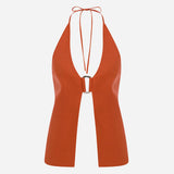 Nikita-Open-Back Vest With Front Accessory Detail in Terra Cotta