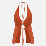Nikita-Open-Back Vest With Front Accessory Detail in Terra Cotta