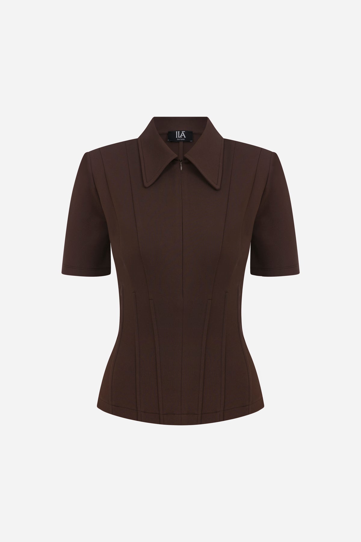 Kate-Polo Neck Corset Detailed T-Shirt in Brown