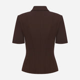 Kate - Polo Neck Corset Detailed T-Shirt in Brown