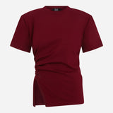 Lilia - Draped T-Shirt With Shoulder Pads in Burgundy
