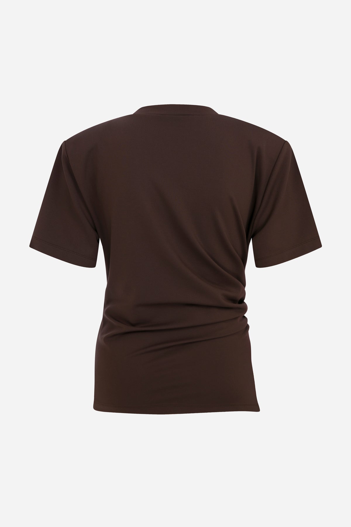 Lilia-Draped T-Shirt With Shoulder Pads in Brown