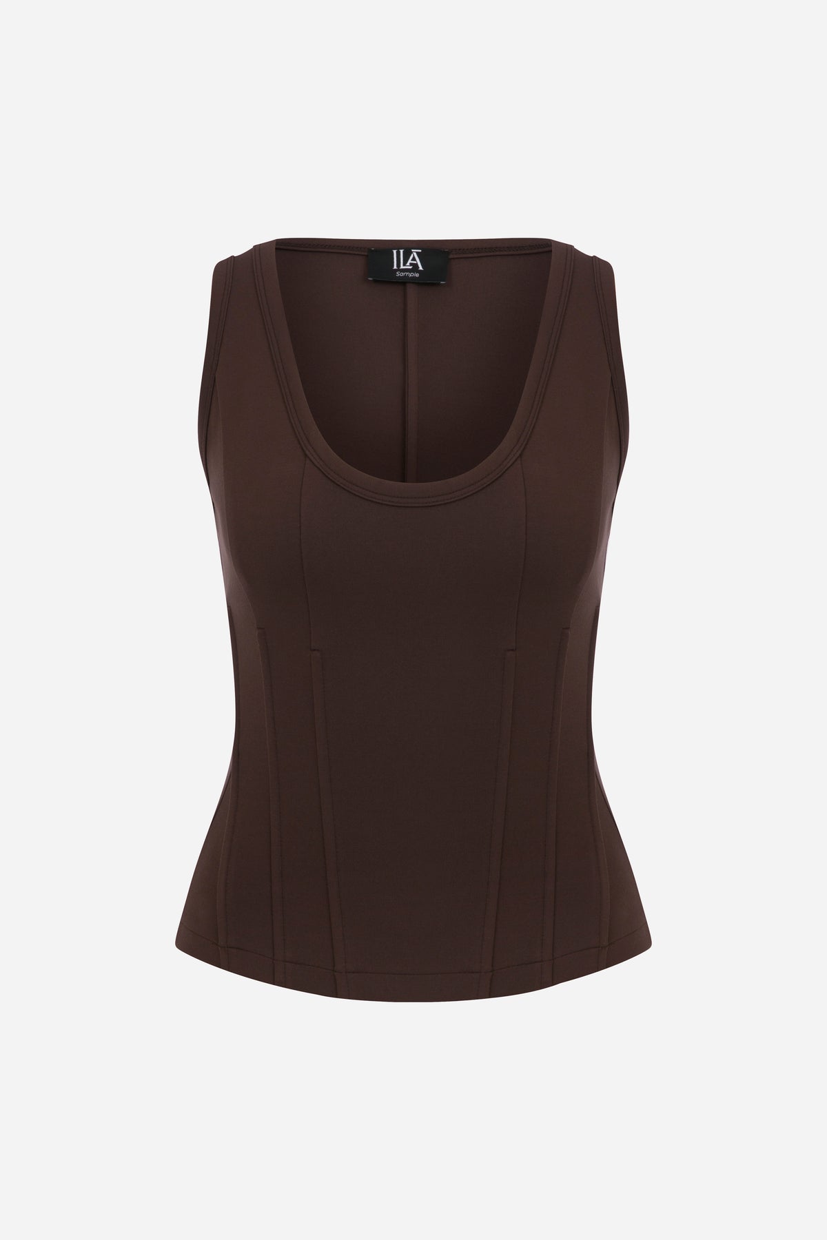 Lilou-U Neck Corset Detailed Tank Top in Brown