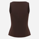 Lilou - U Neck Corset Detailed Tank Top in Brown