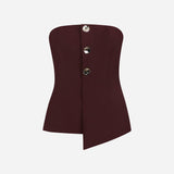 Eve - Strapless Wool Top With Button Detail in Burgundy