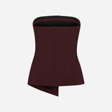 Eve - Strapless Wool Top With Button Detail in Burgundy