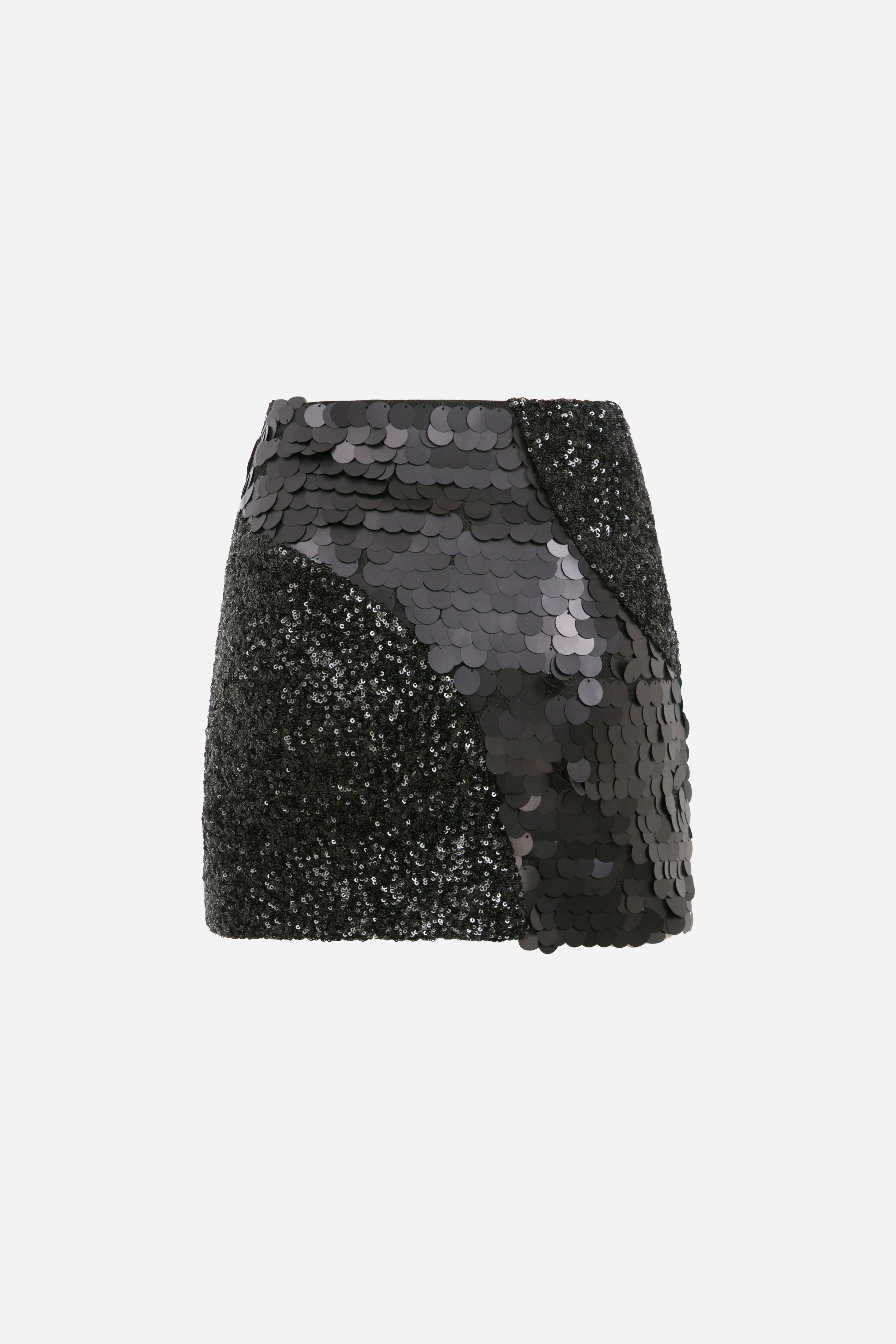 ALDA - Mini skirt with patchwork sequins IN BLACK