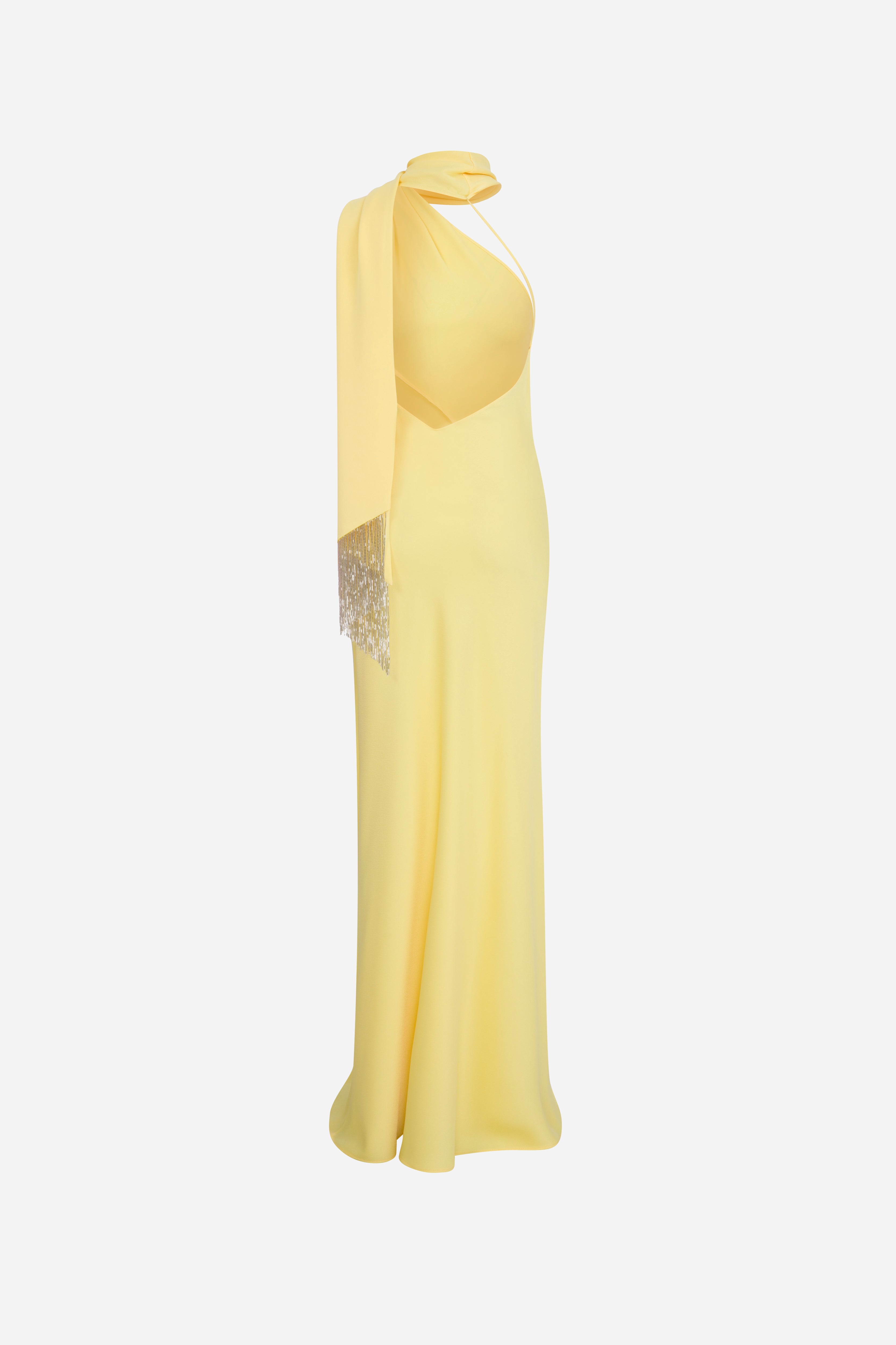 one shoulder yellow maxi dress Asymmetric Cut Out In Slinky | EGO US 156 / 37.8 Octavia Yellow One Shoulder Tiered