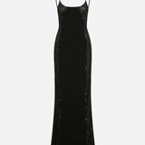 Violet - Sequin Details Slip Dress in Black