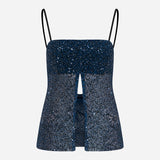 Asita - Sequin Top With Front Slit And Cowl Back in Navy