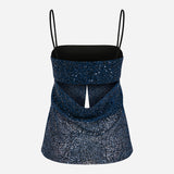 Asita - Sequin Top With Front Slit And Cowl Back in Navy