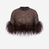 Camille - Sequin Crop Top With Feathers in Brown