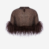 Camille - Sequin Crop Top With Feathers in Brown