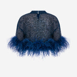Camille - Sequin Crop Top With Feathers in Navy Blue