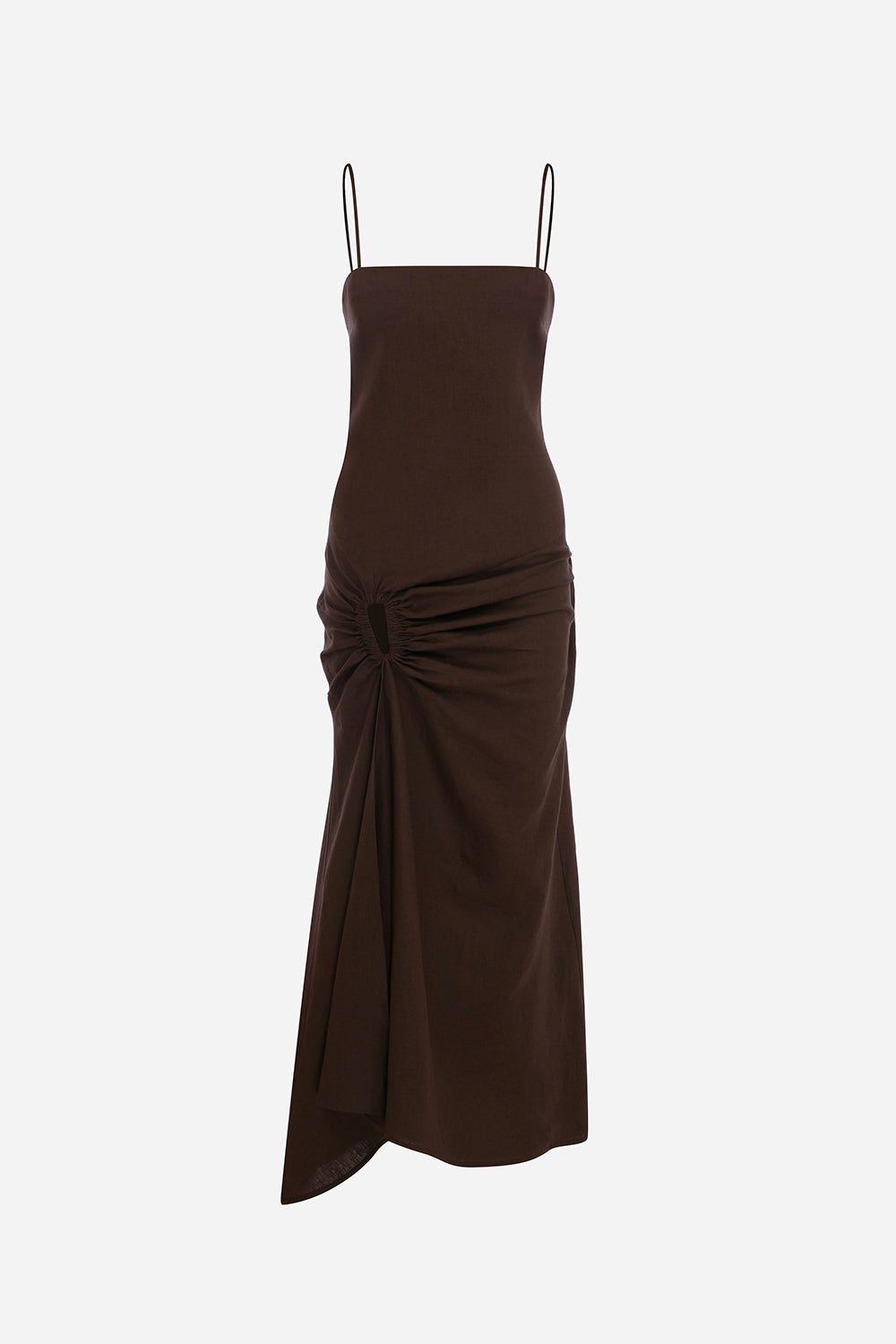 Claire-Spaghetti Strap Linen Midi Dress With Accessory Detail – ILA Official