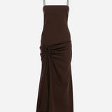 Claire-Strapless Linen Midi Dress With Accessory Detail
