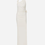 Harper - Asymmetric Cowl Neck Open-Back Jersey Maxi Dress in White