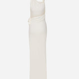 Harper - Asymmetric Cowl Neck Open-Back Jersey Maxi Dress in White