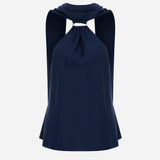 Joanne-Open-Back Line Top With Accessory Detail