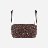 Tori - Sequin Crop Top in Brown