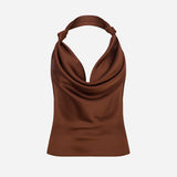 Ria - Cowl Neck Satin Blouse in Brown