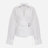 Greta-Draped Linen Shirt With Accessory Detail