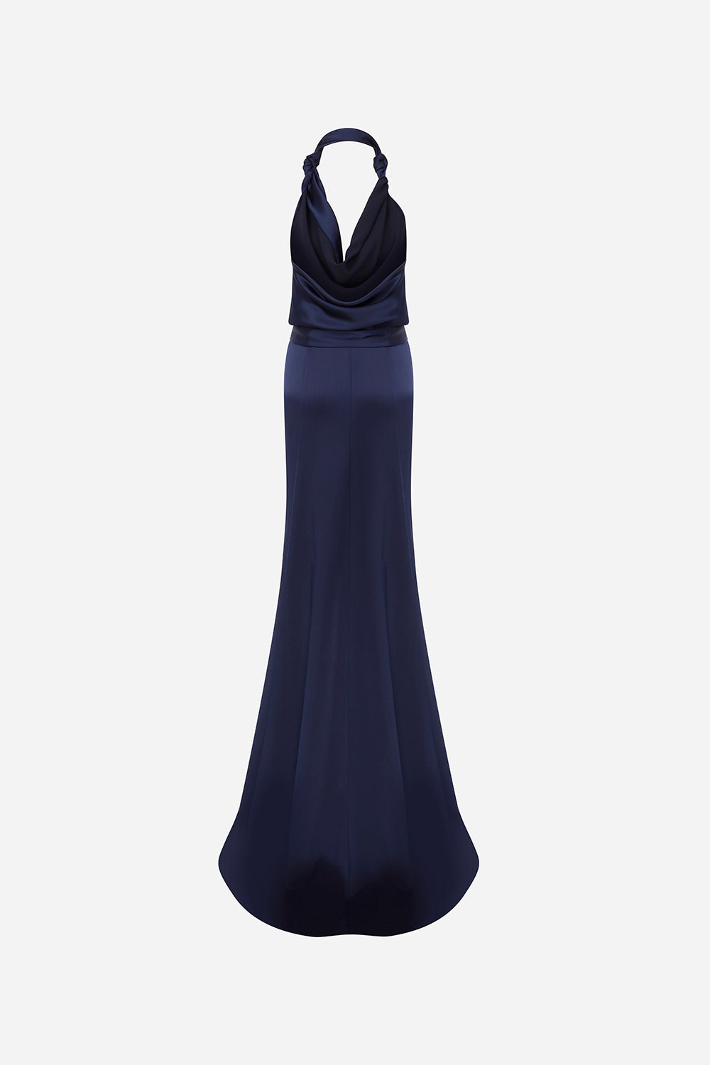 Ria-Cowl Neck Satin Maxi Dress with Beaded Fringe Belt Detail in Navy ILA Official Ria-Cowl Neck Satin Maxi Dress with Beaded Fringe Belt Detail in Navy ILA Official