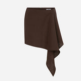 Gaby-Asymmetrical Linen Mini Skirt With Accessory Detail