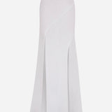 Clara-Linen Maxi Skirt With Double Front Slit Detail in White