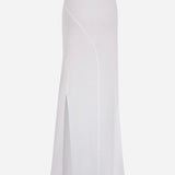 Clara-Linen Maxi Skirt With Double Front Slit Detail in White