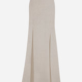 Clara-Linen Maxi Skirt With Double Front Slit Detail in Stone