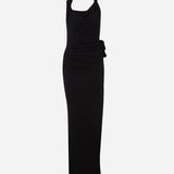 Harper - Asymmetric Cowl Neck Open-Back Jersey Maxi Dress in Black