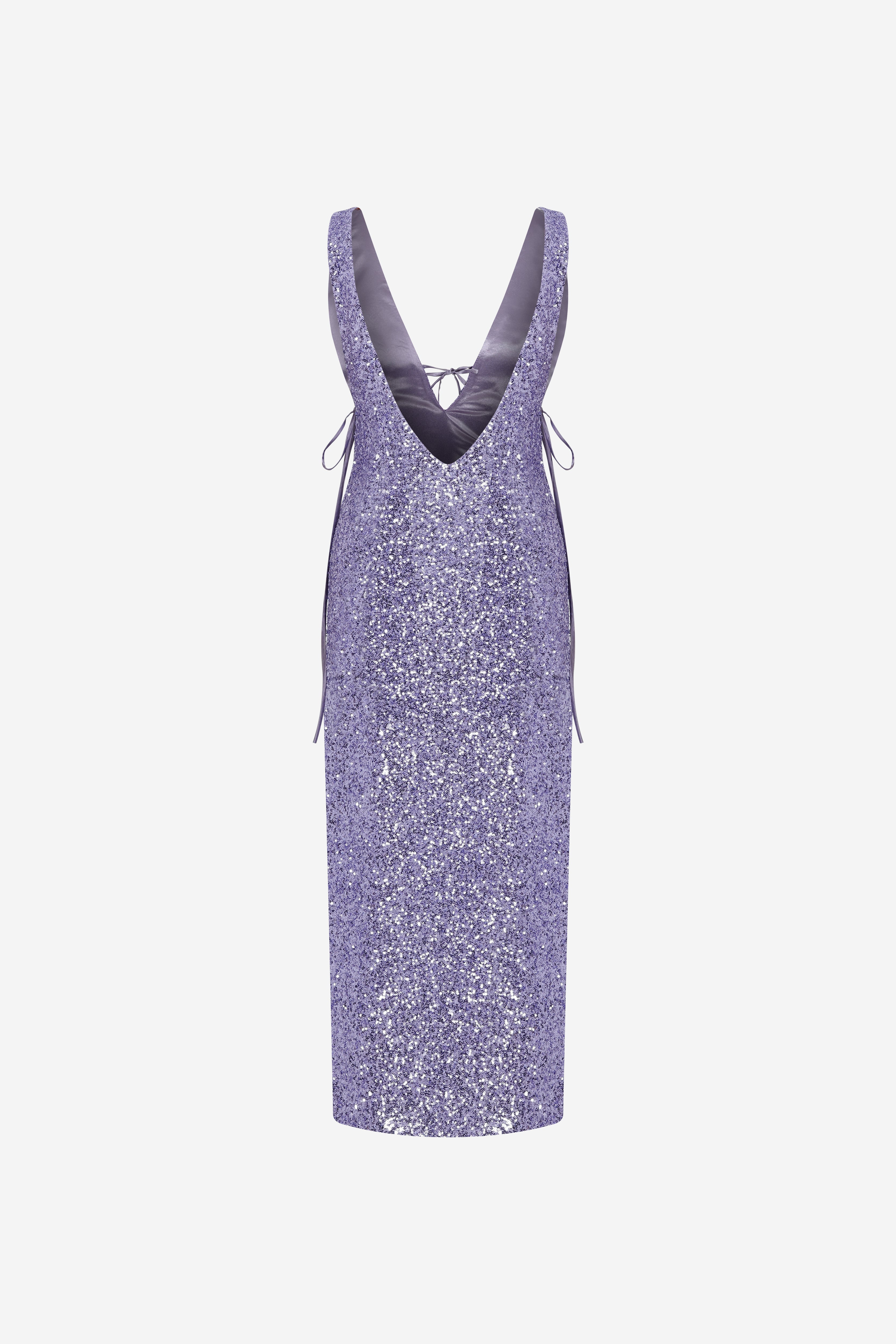 Stevie - V Neck Midi Sequin Dress in Lilac