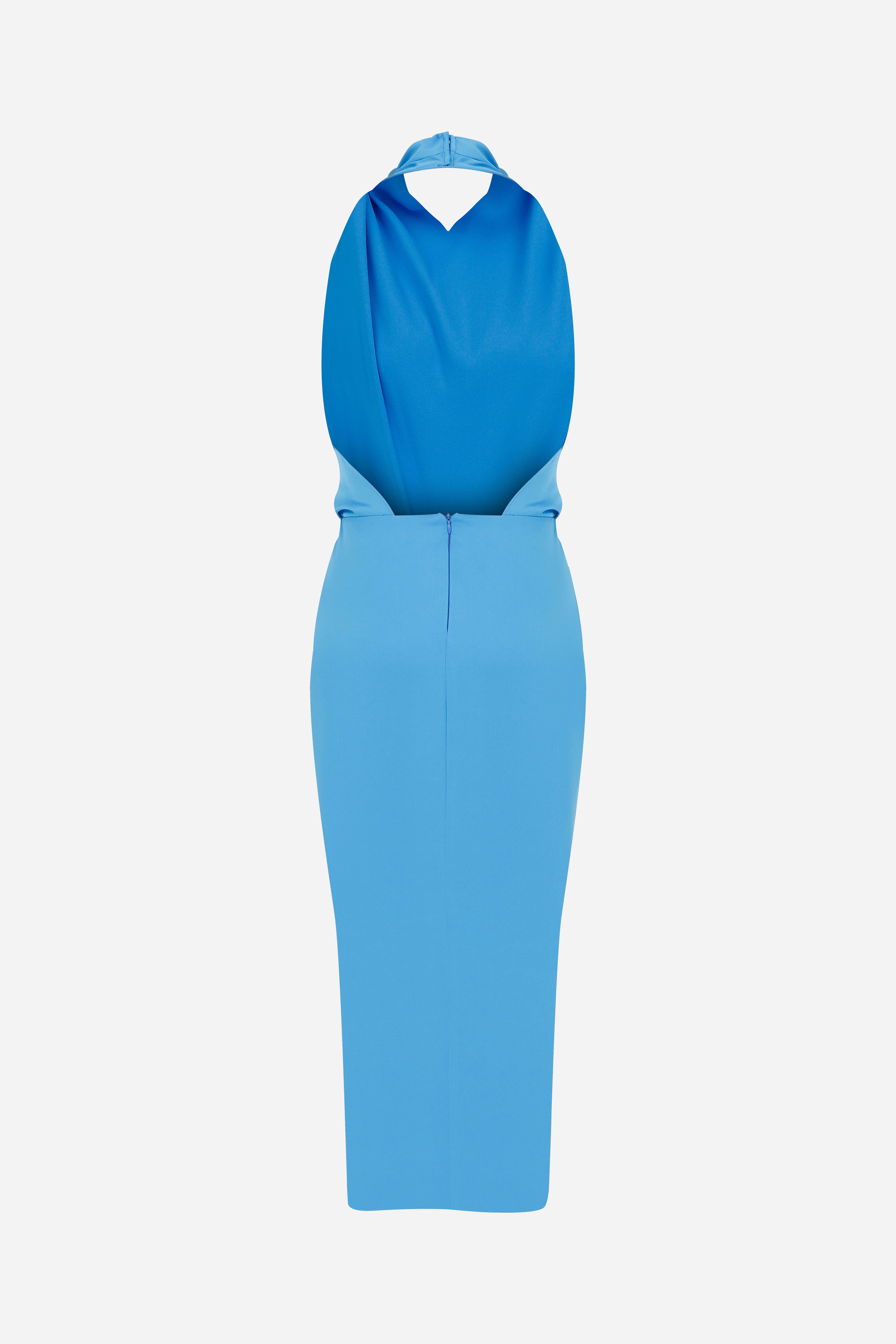 ARIES - SATIN MIDI DRESS WITH OPEN BACK in blue