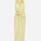 Aries - Satin Midi Dress With Open Back in Yellow