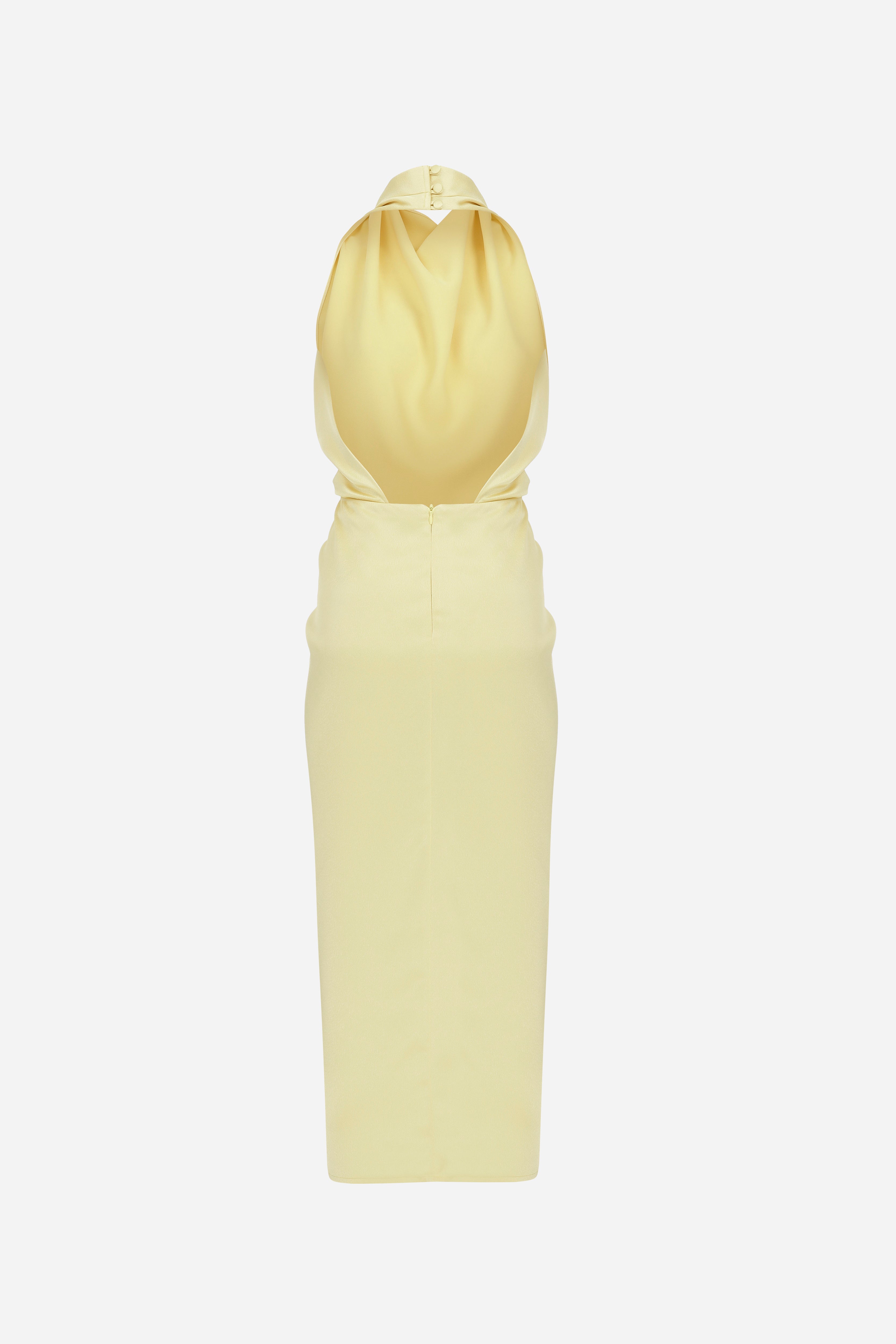 Aries - Satin Midi Dress With Open Back