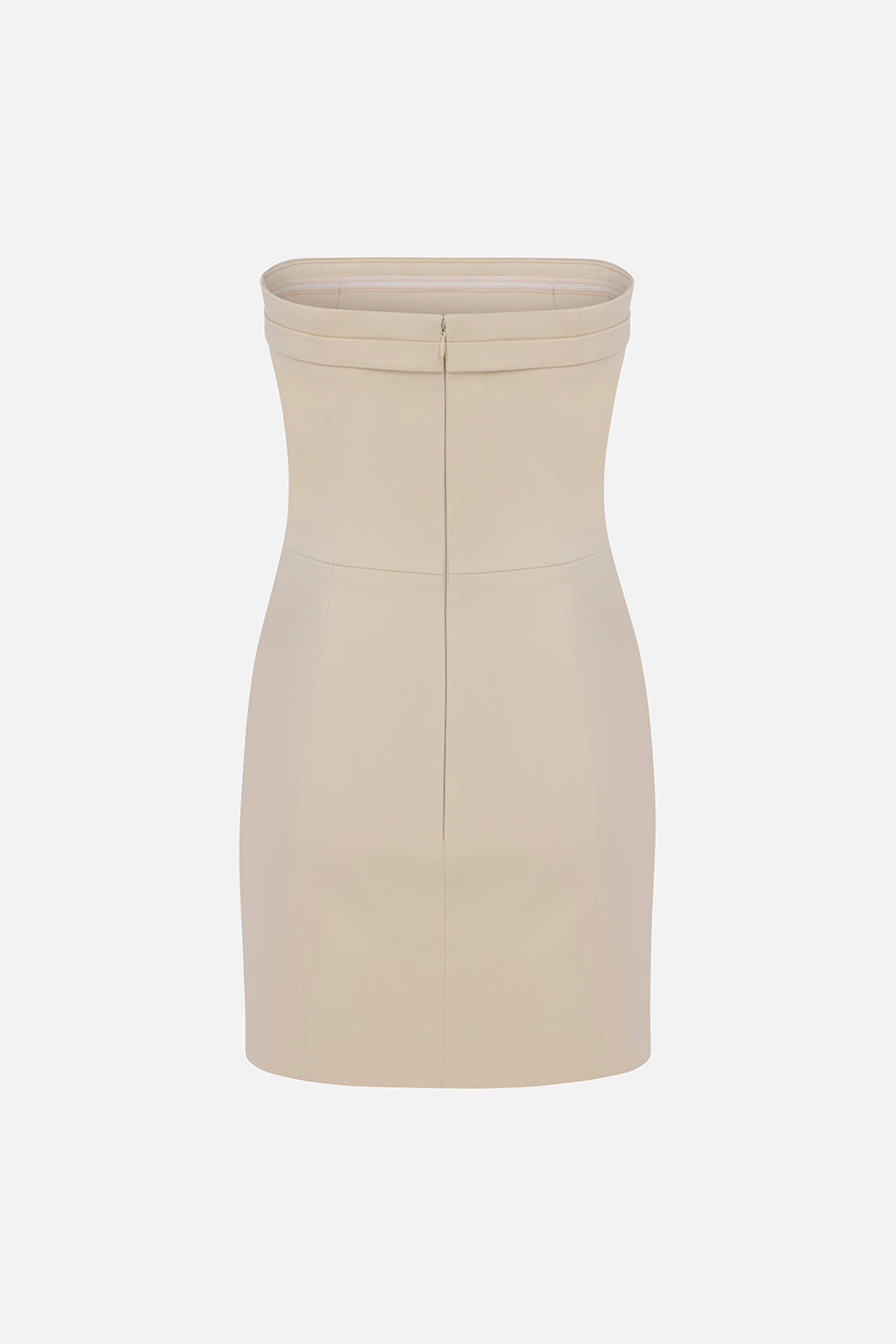 Samantha-Strapless Dress With Metal Front Detail in Beige