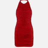 Amber-Draped Open-Back Jersey Mini Dress in Red