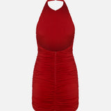 Amber-Draped Open-Back Jersey Mini Dress in Red